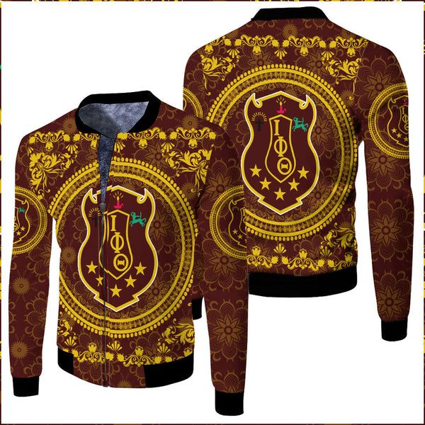 Fraternity Jacket - Iota Phi Theta Floral Pattern Fleece Winter Jacket