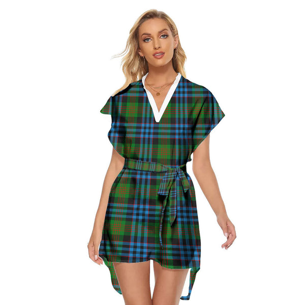 Newlands of Lauriston Tartan Plaid Stand-up Collar Casual Dress With Belt
