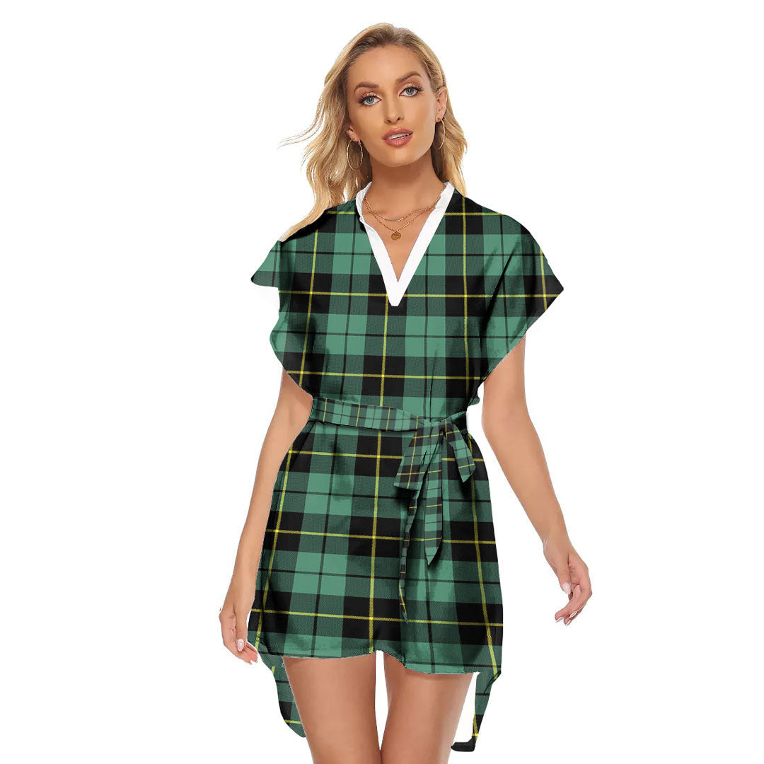 Wallace Hunting Ancient Tartan Plaid Stand-up Collar Casual Dress With Belt