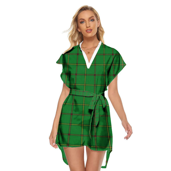 Don Tribe of Mar Tartan Plaid Stand-up Collar Casual Dress With Belt