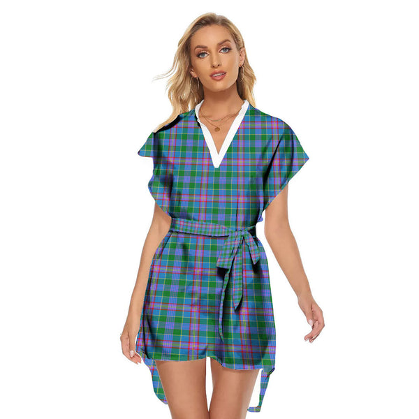 Pitcairn Hunting Tartan Plaid Stand-up Collar Casual Dress With Belt