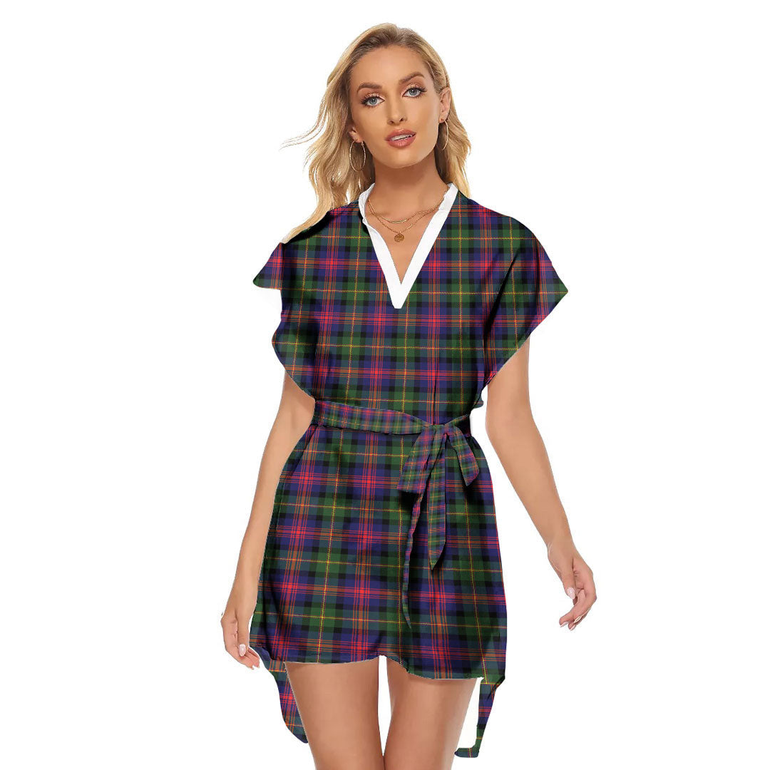 Logan Modern Tartan Plaid Stand-up Collar Casual Dress With Belt