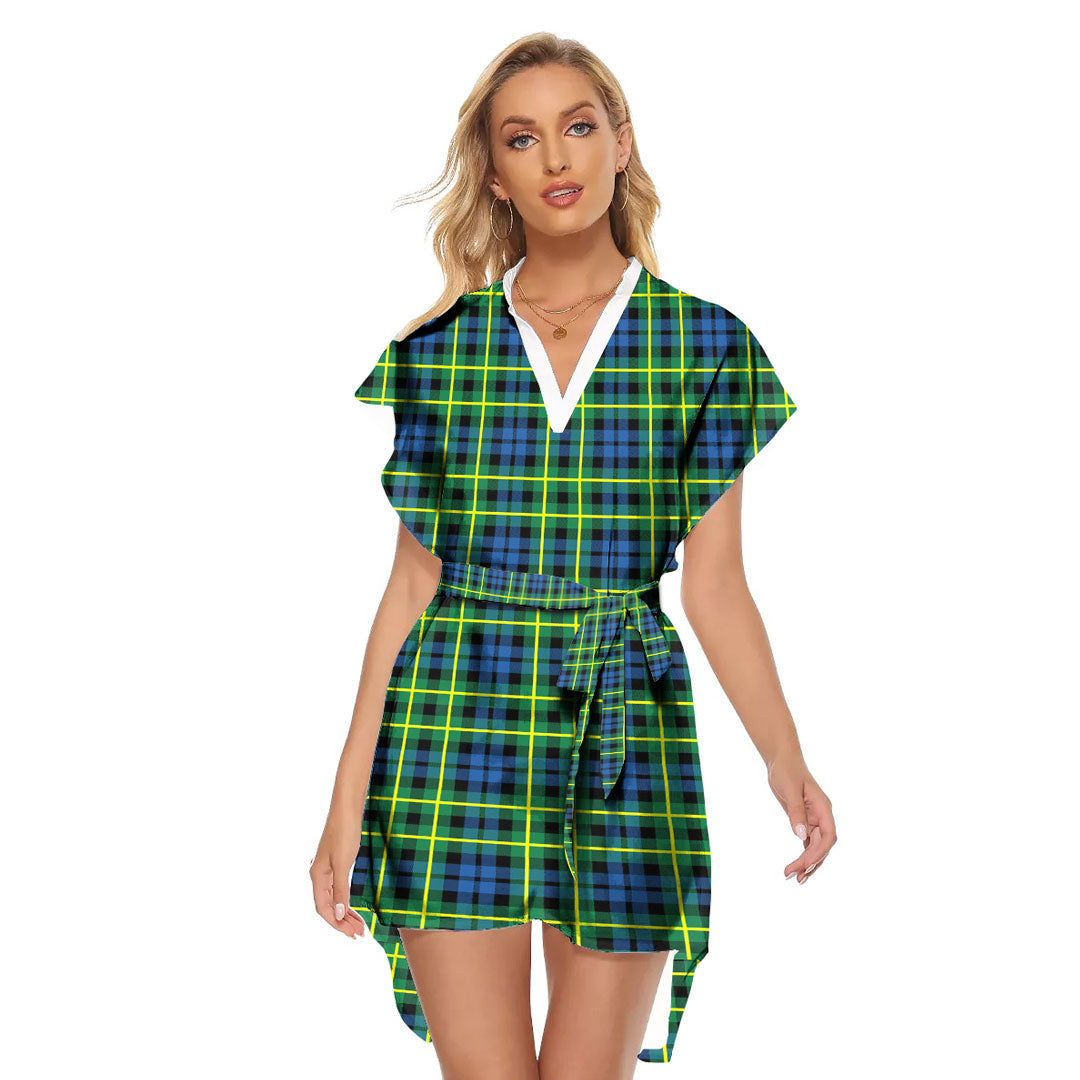 Campbell of Breadalbane Ancient Tartan Plaid Stand-up Collar Casual Dress With Belt