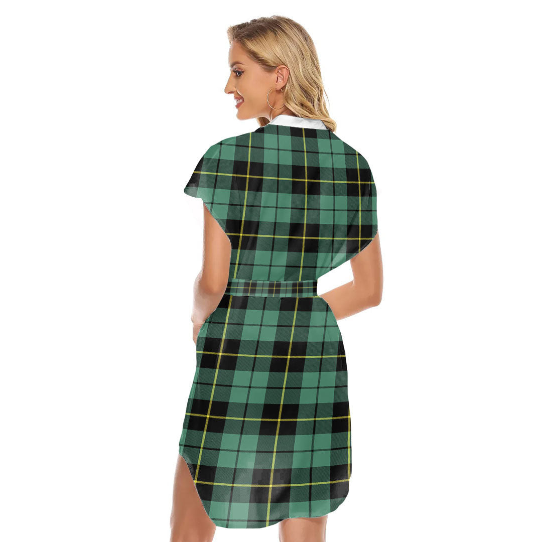 Wallace Hunting Ancient Tartan Plaid Stand-up Collar Casual Dress With Belt