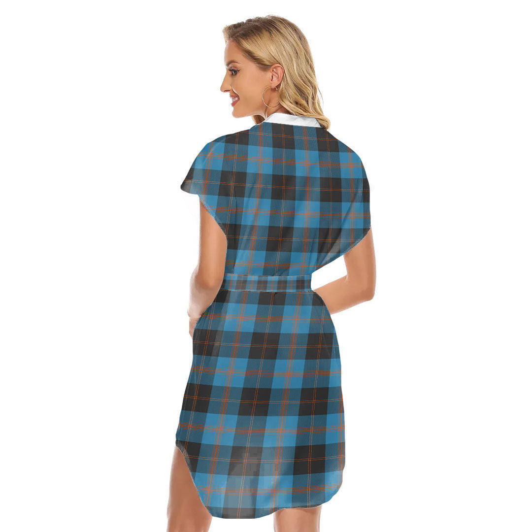 Angus Ancient Tartan Plaid Stand-up Collar Casual Dress With Belt