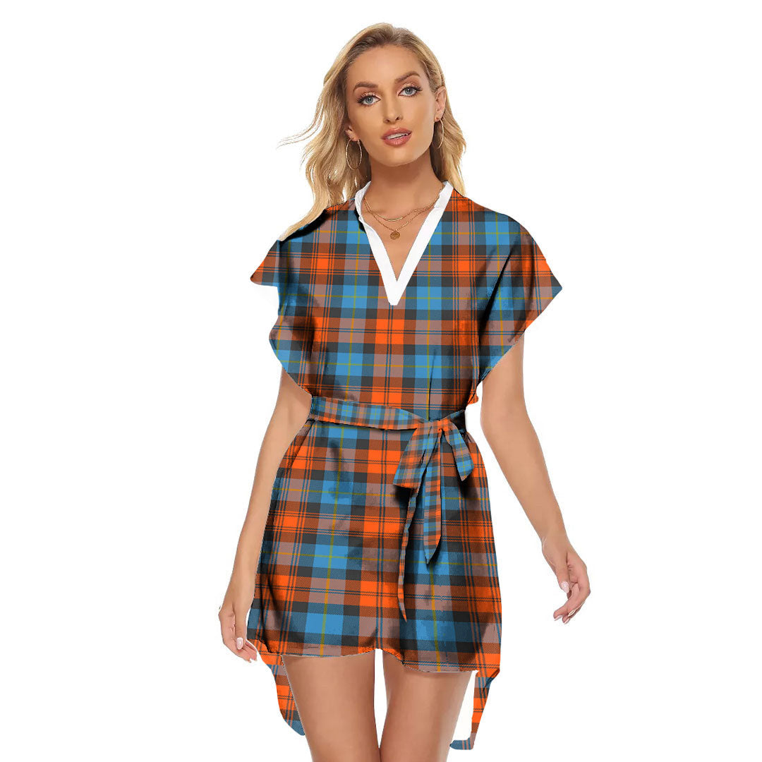 MacLachlan Ancient Tartan Plaid Stand-up Collar Casual Dress With Belt