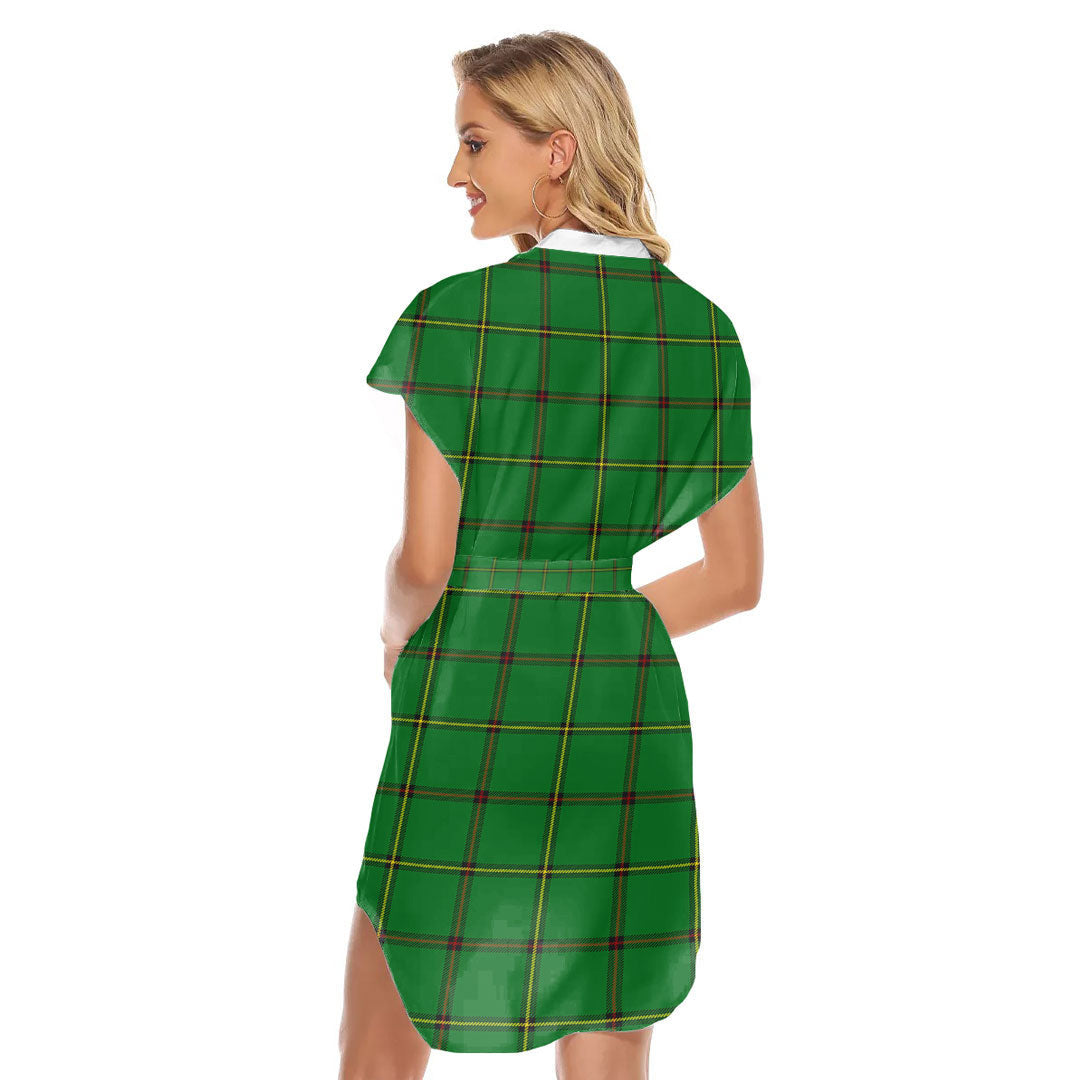 Don Tribe of Mar Tartan Plaid Stand-up Collar Casual Dress With Belt