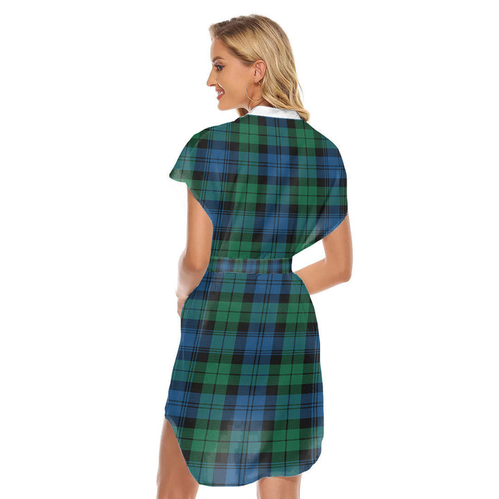 Blackwatch Ancient Tartan Plaid Stand-up Collar Casual Dress With Belt