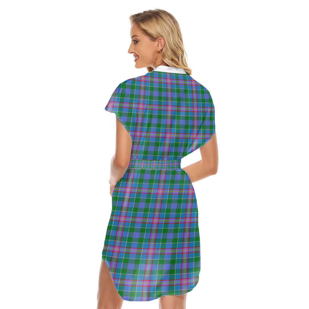 Pitcairn Hunting Tartan Plaid Stand-up Collar Casual Dress With Belt