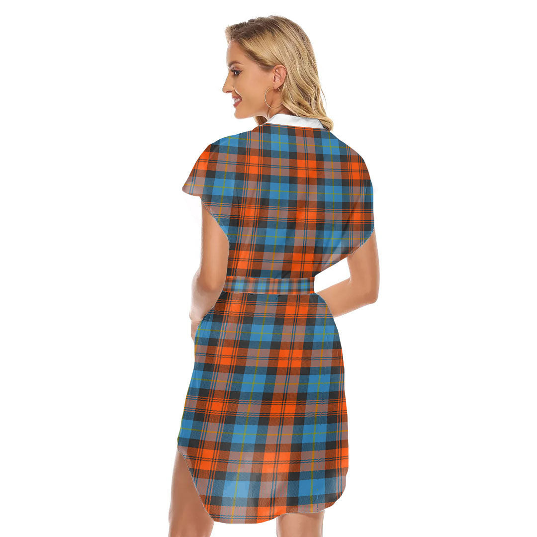 MacLachlan Ancient Tartan Plaid Stand-up Collar Casual Dress With Belt