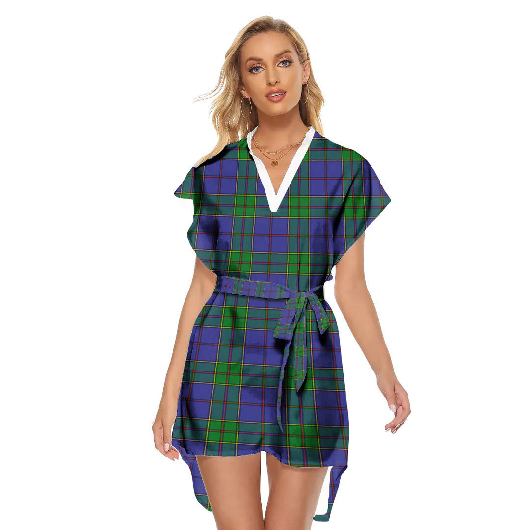 Strachan Tartan Plaid Stand-up Collar Casual Dress With Belt