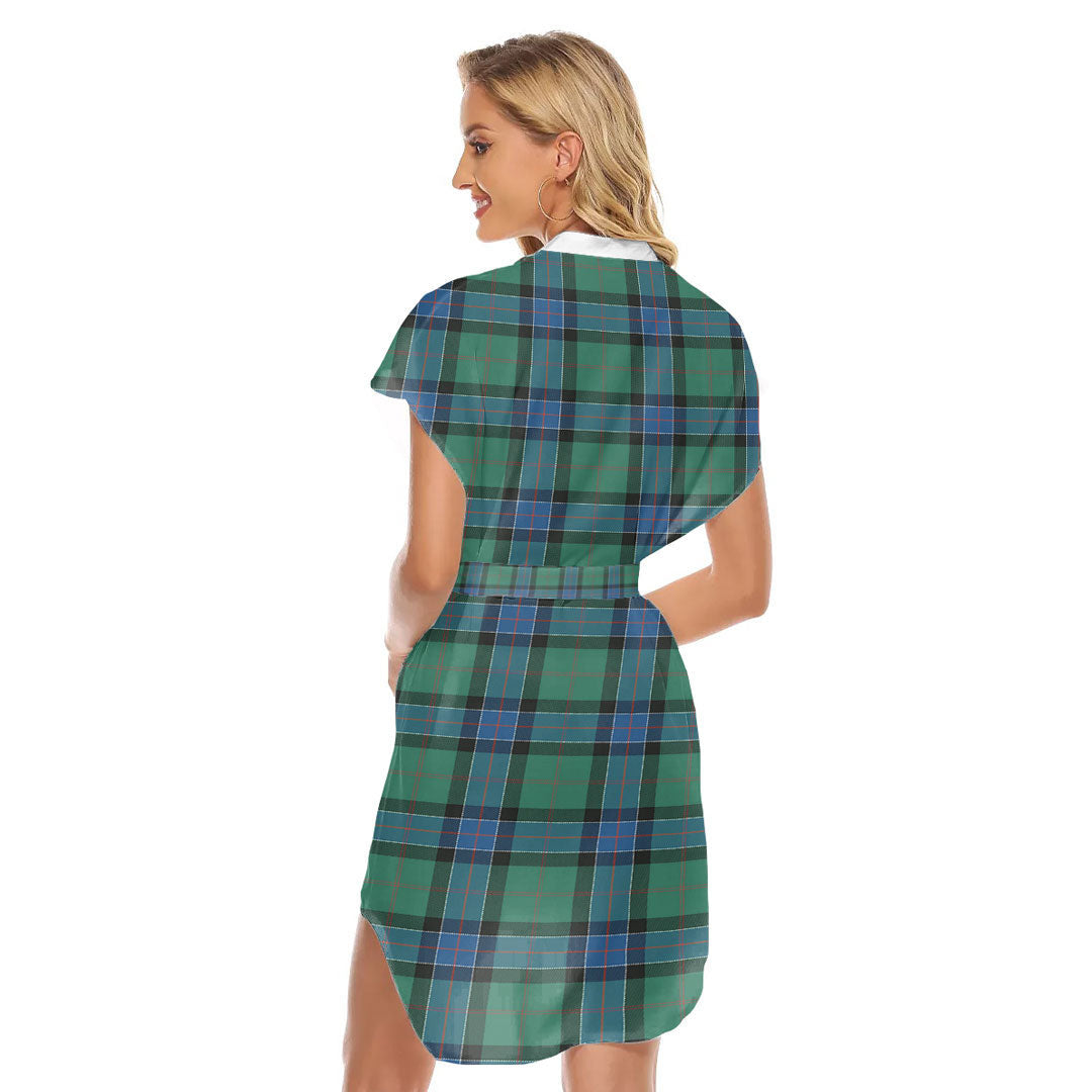 Sinclair Hunting Ancient Tartan Plaid Stand-up Collar Casual Dress With Belt