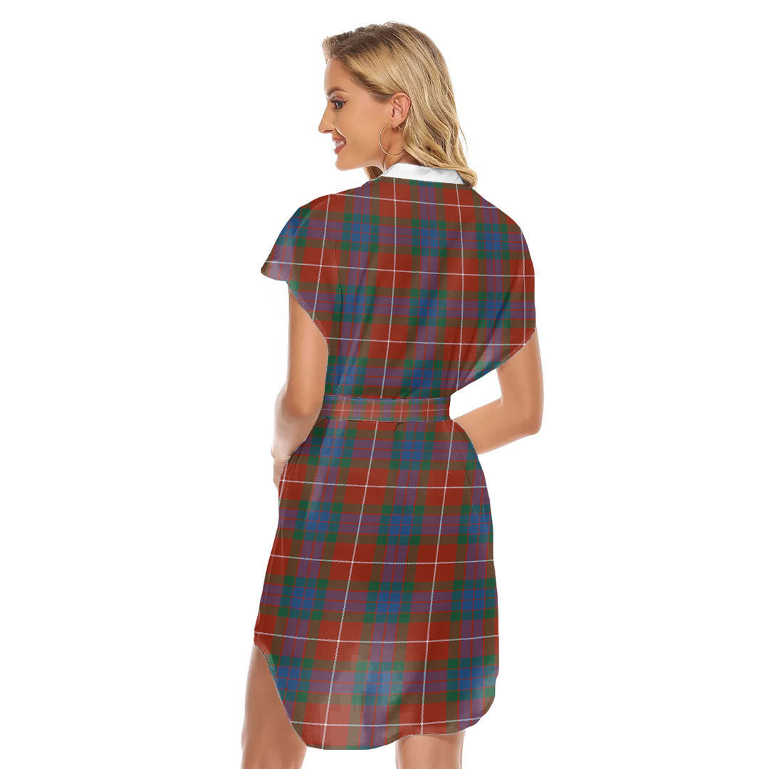 Fraser Ancient Tartan Plaid Stand-up Collar Casual Dress With Belt