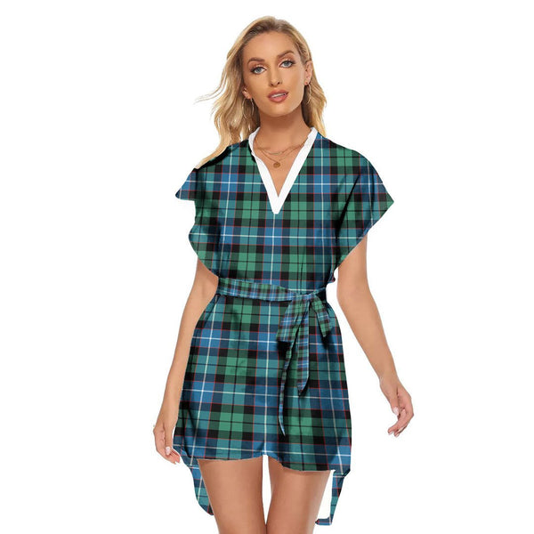 Galbraith Ancient Tartan Plaid Stand-up Collar Casual Dress With Belt