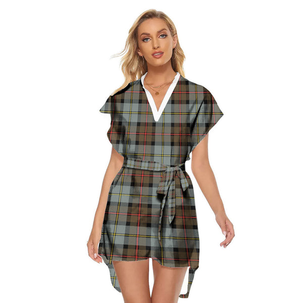 MacLeod of Harris Weathered Tartan Plaid Stand-up Collar Casual Dress With Belt
