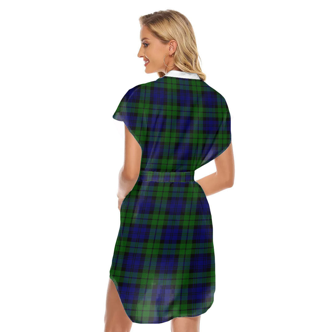 Campbell Modern Tartan Plaid Stand-up Collar Casual Dress With Belt