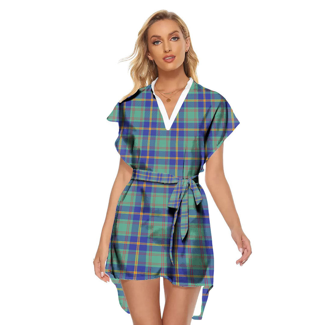 US Marine Tartan Plaid Stand-up Collar Casual Dress With Belt