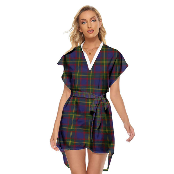 Durie Tartan Plaid Stand-up Collar Casual Dress With Belt