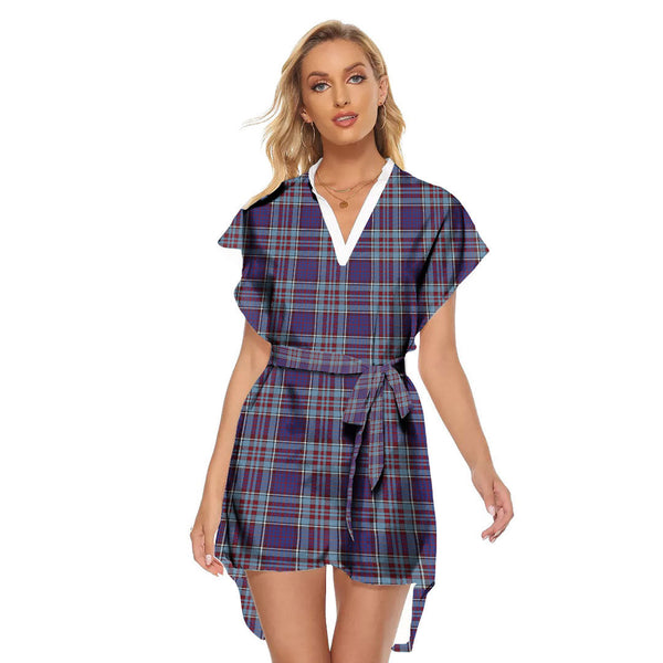 RCAF Tartan Plaid Stand-up Collar Casual Dress With Belt