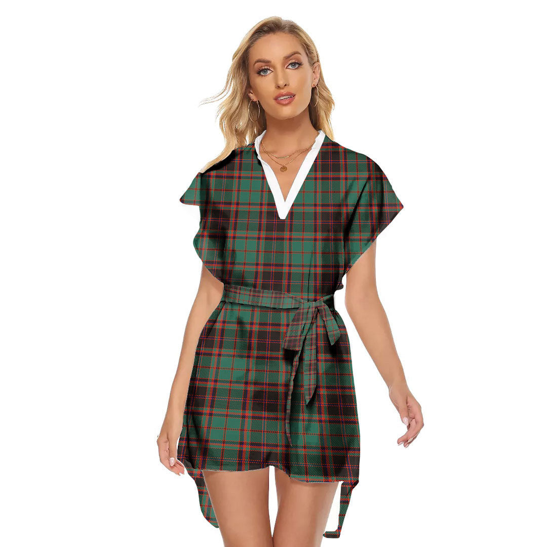 Buchan Ancient Tartan Plaid Stand-up Collar Casual Dress With Belt