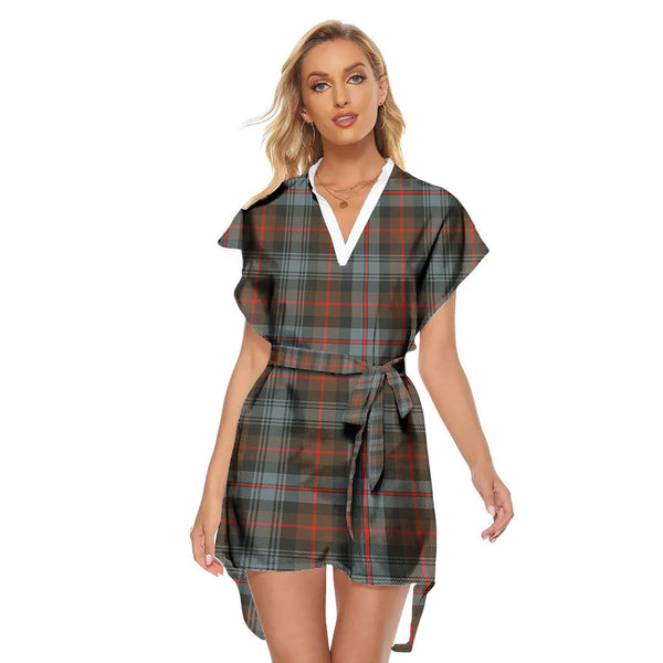 Murray of Atholl Weathered Tartan Plaid Stand-up Collar Casual Dress With Belt