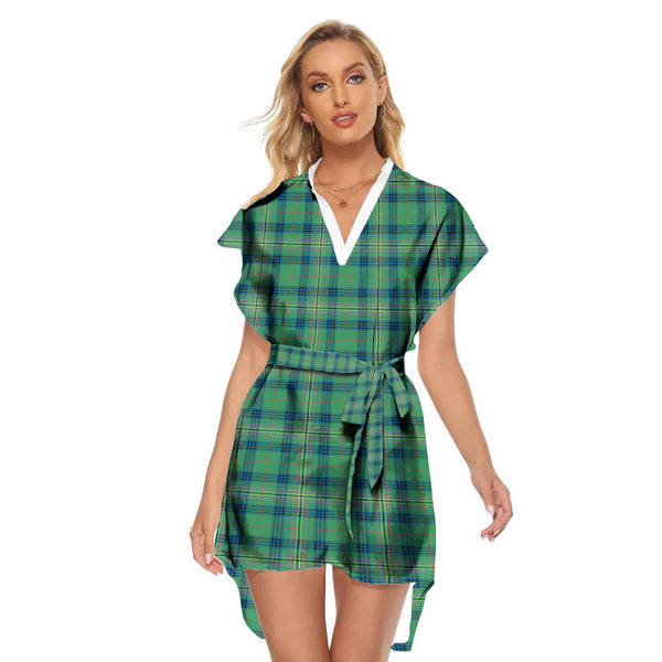 Kennedy Ancient Tartan Plaid Stand-up Collar Casual Dress With Belt