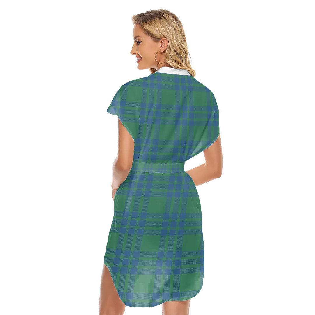 Montgomery Ancient Tartan Plaid Stand-up Collar Casual Dress With Belt