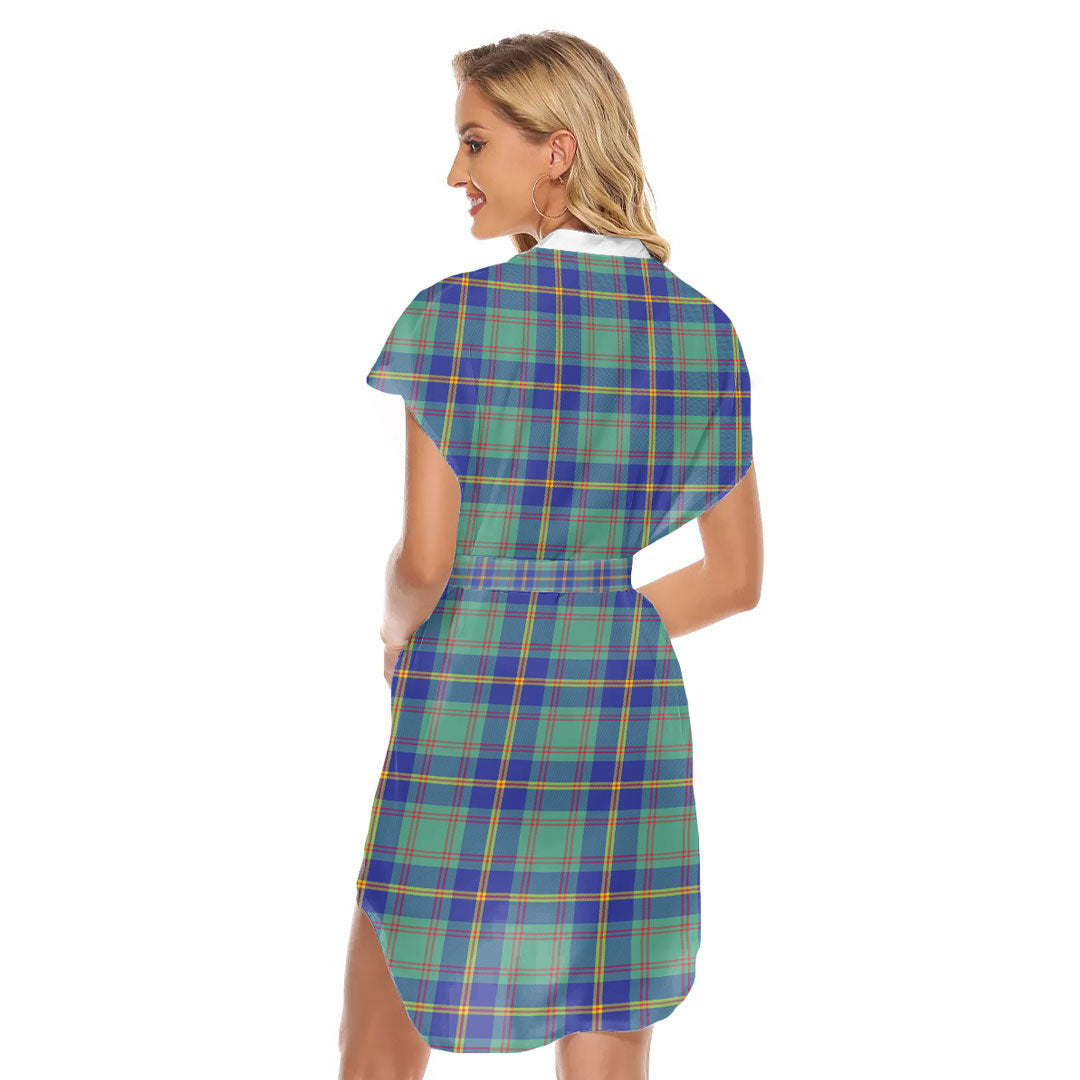 US Marine Tartan Plaid Stand-up Collar Casual Dress With Belt