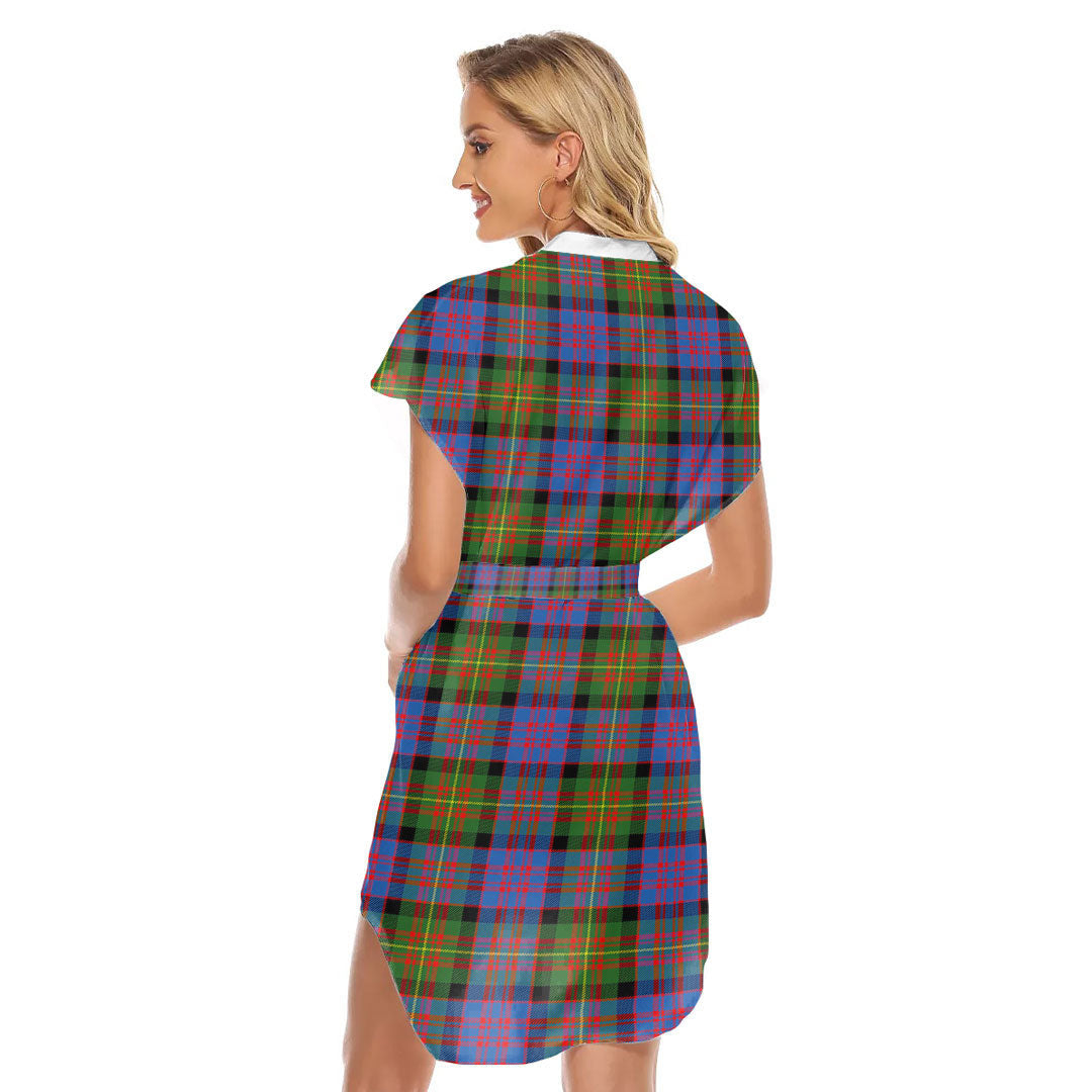 Carnegie Ancient Tartan Plaid Stand-up Collar Casual Dress With Belt