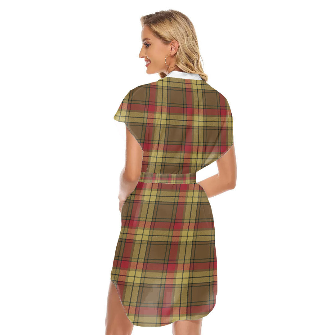 MacMillan Old Weathered Tartan Plaid Stand-up Collar Casual Dress With Belt