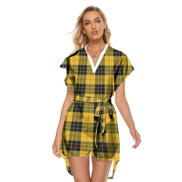 MacLeod of Lewis Ancient Tartan Plaid Stand-up Collar Casual Dress With Belt