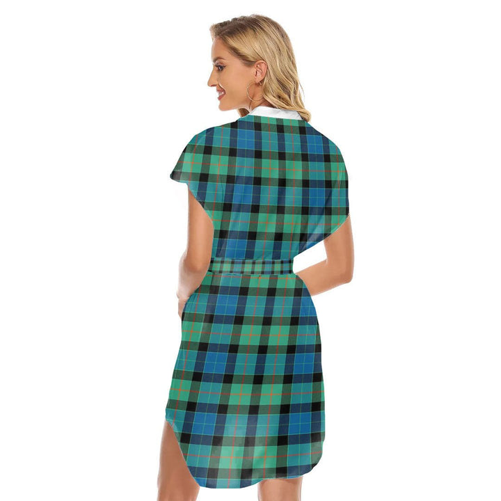 Gunn Ancient Tartan Plaid Stand-up Collar Casual Dress With Belt