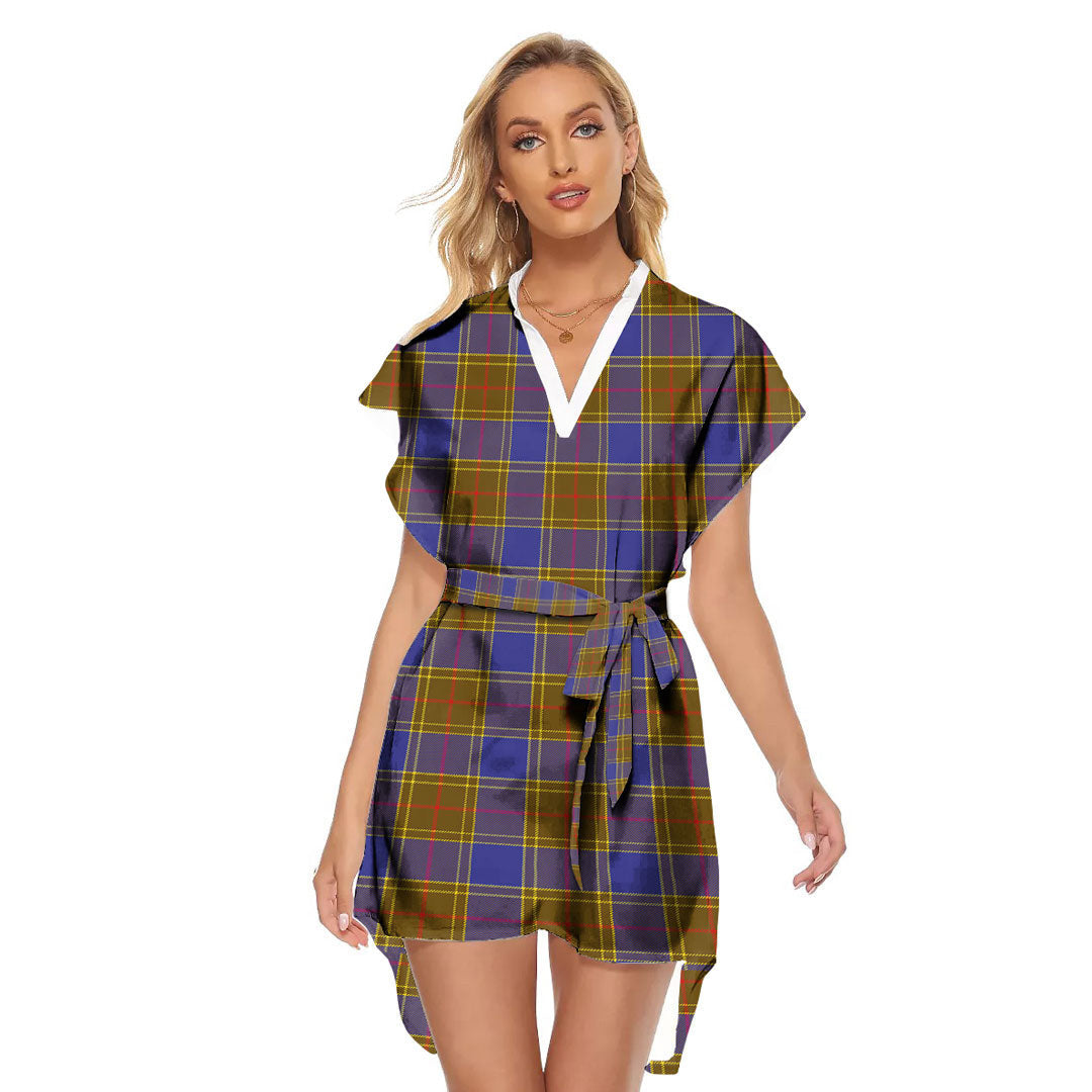 Balfour Modern Tartan Plaid Stand-up Collar Casual Dress With Belt