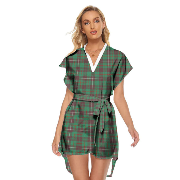 MacKinnon Hunting Ancient Tartan Plaid Stand-up Collar Casual Dress With Belt