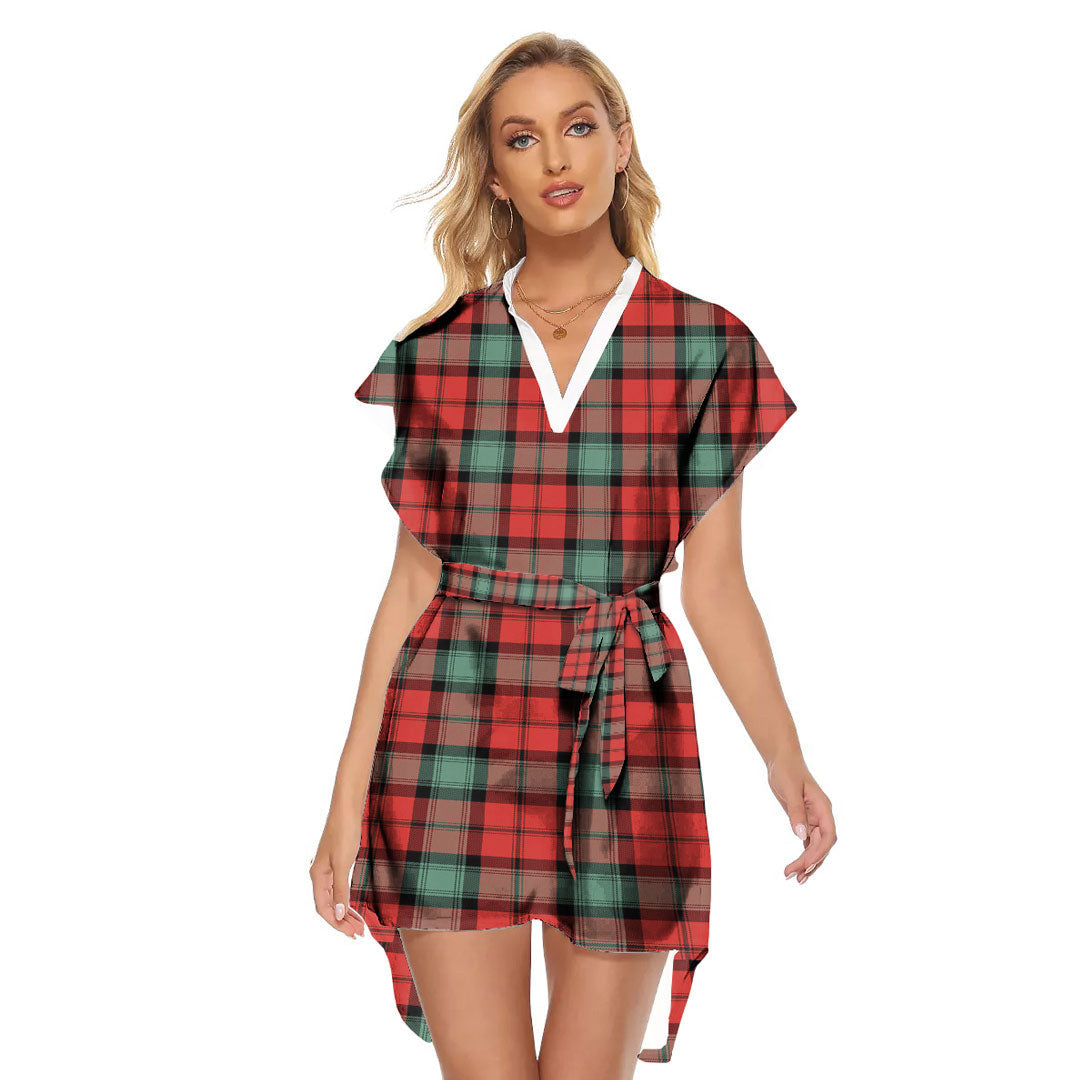 Kerr Ancient Tartan Plaid Stand-up Collar Casual Dress With Belt