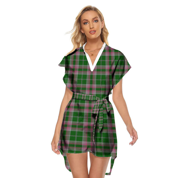 Gray Hunting Tartan Plaid Stand-up Collar Casual Dress With Belt