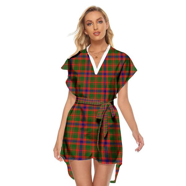 Nithsdale District Tartan Plaid Stand-up Collar Casual Dress With Belt