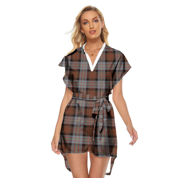 Cameron of Erracht Weathered Tartan Plaid Stand-up Collar Casual Dress With Belt