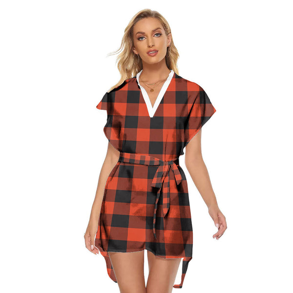 Rob Roy MacGregor Ancient Tartan Plaid Stand-up Collar Casual Dress With Belt