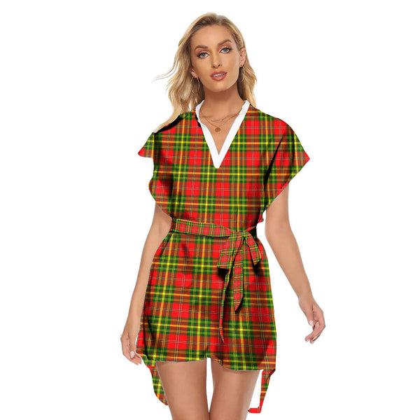 Leask Tartan Plaid Stand-up Collar Casual Dress With Belt