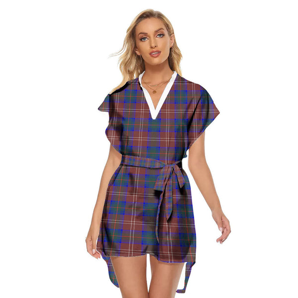 Chisholm Hunting Modern Tartan Plaid Stand-up Collar Casual Dress With Belt