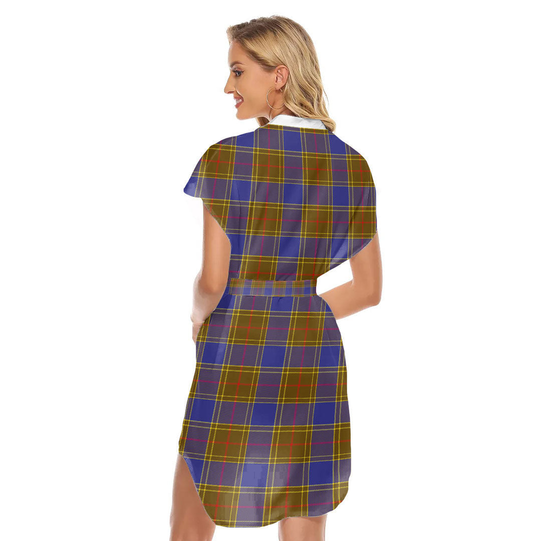 Balfour Modern Tartan Plaid Stand-up Collar Casual Dress With Belt