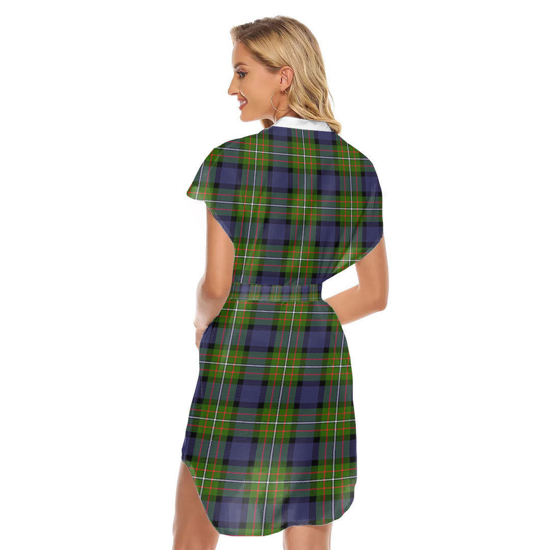 Fergusson Modern Tartan Plaid Stand-up Collar Casual Dress With Belt