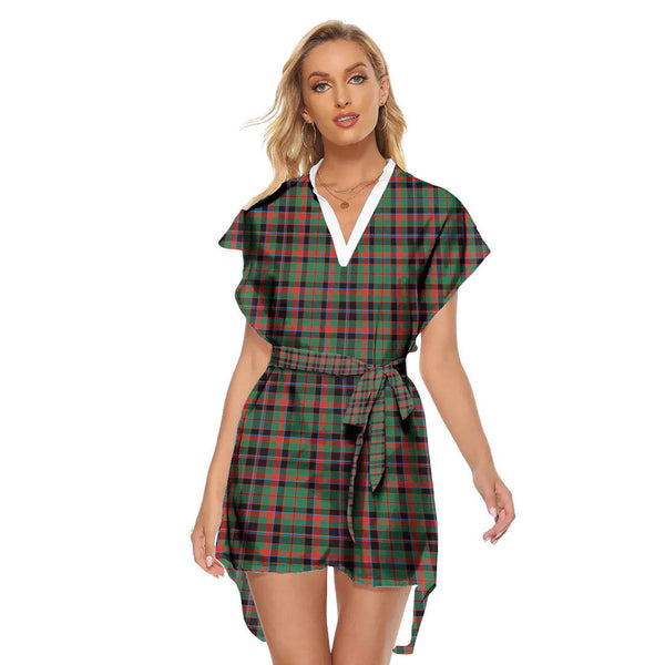 Cumming Hunting Ancient Tartan Plaid Stand-up Collar Casual Dress With Belt