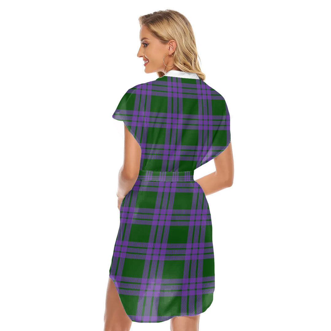 Elphinstone Tartan Plaid Stand-up Collar Casual Dress With Belt
