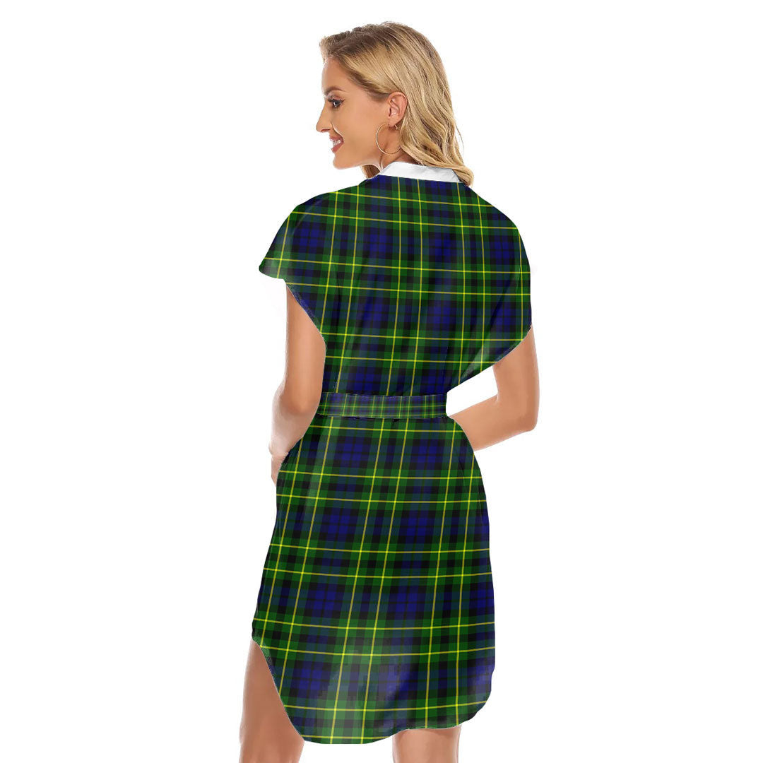 Campbell of Breadalbane Modern Tartan Plaid Stand-up Collar Casual Dress With Belt