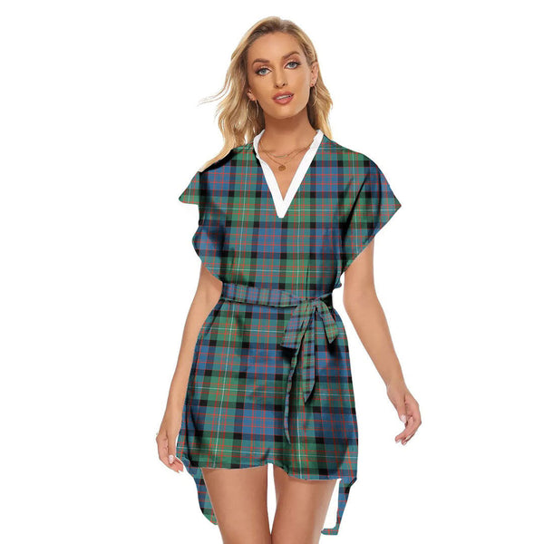 MacDonnell of Glengarry Ancient Tartan Plaid Stand-up Collar Casual Dress With Belt