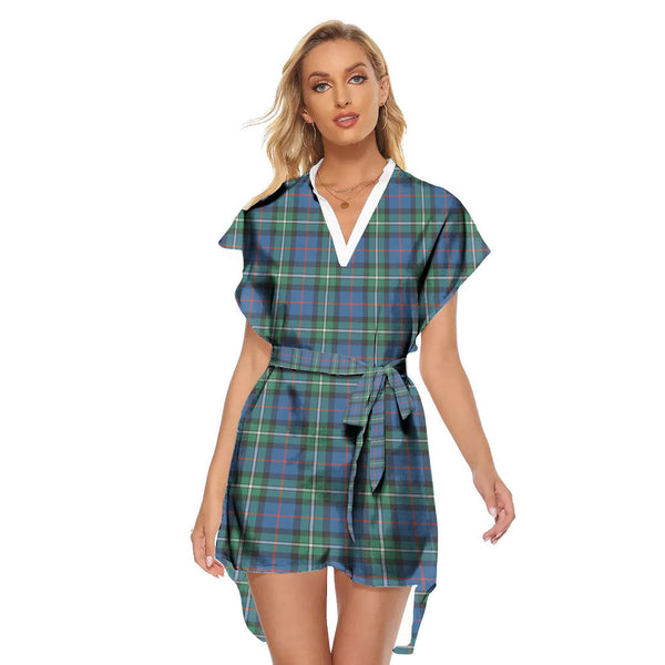 MacPhail Hunting Ancient Tartan Plaid Stand-up Collar Casual Dress With Belt