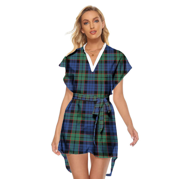 Fletcher Ancient Tartan Plaid Stand-up Collar Casual Dress With Belt