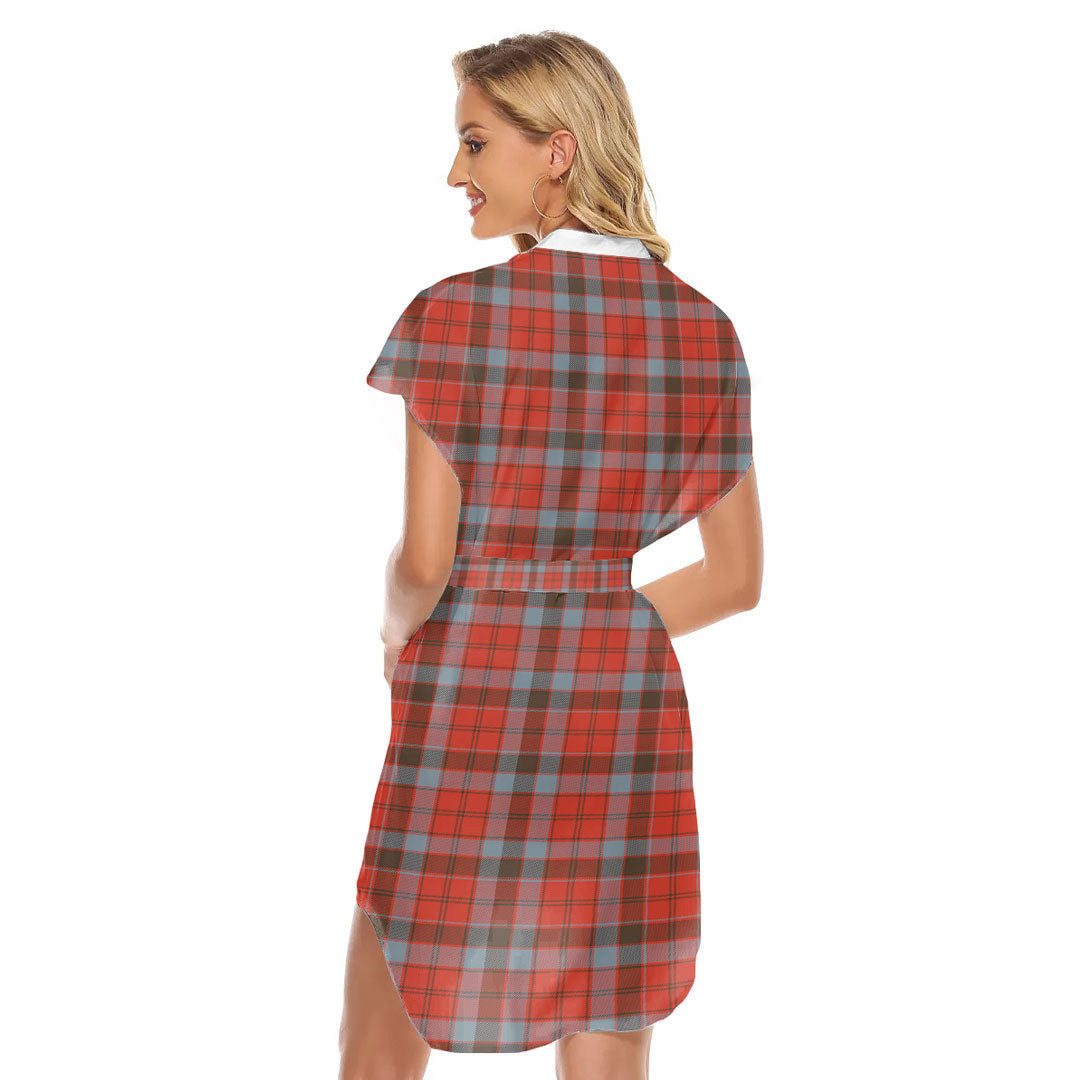 Robertson Weathered Tartan Plaid Stand-up Collar Casual Dress With Belt